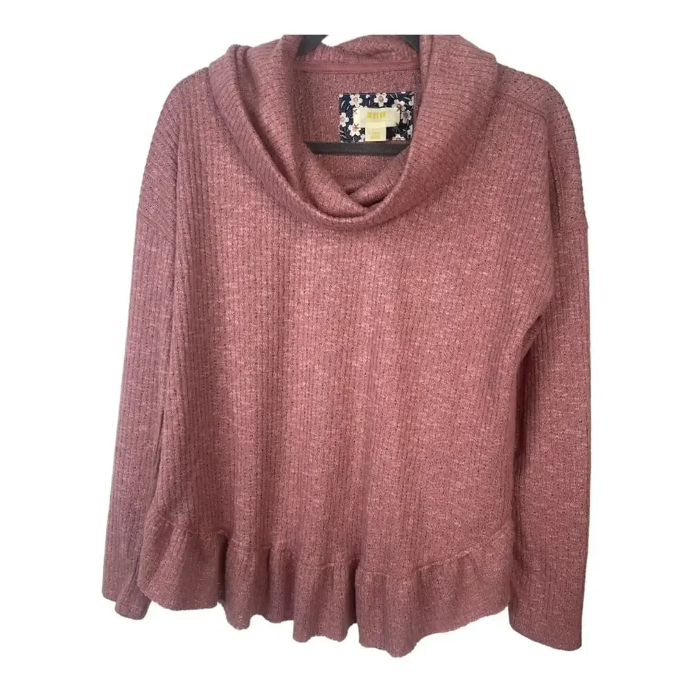 Maeve Anthropologie Addie Sweater Top Ruffled Ribbed Preppy Casual Boho Cozy XS